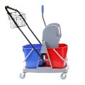 Double-bucket trolley with 2 buckets (2 x 17l) and mop wringer (blue - red)